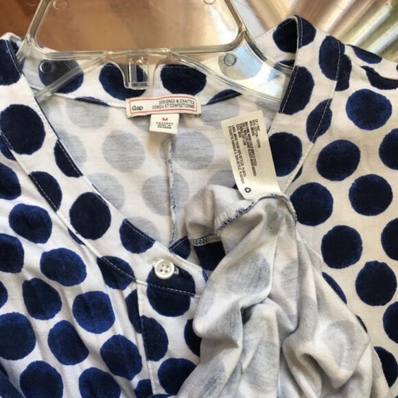 GAP Vintage Polka Dot Drop Tie Waist Pockets Cotton Dress Shirt T-shirt Mini Top - Picture 12 of 14